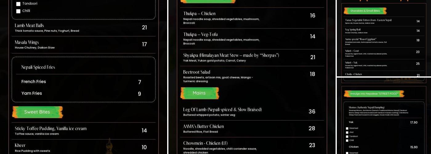Aama Nepalese Cuisine Menu