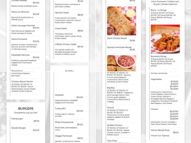 Saucy's Pizzeria Menu