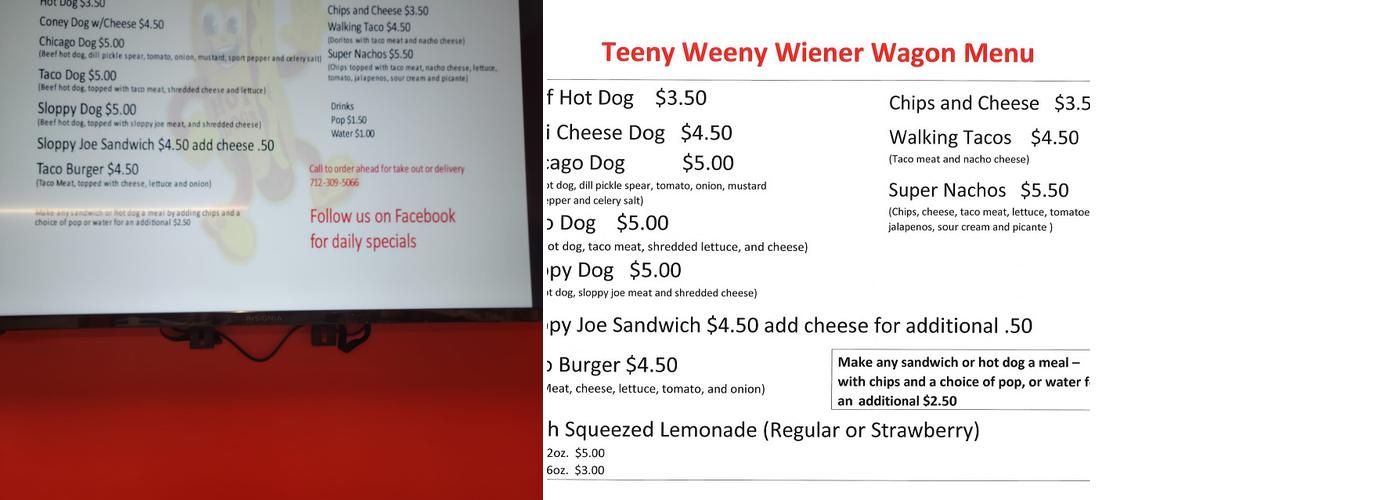 Teeny Weeny Wiener Wagon Menu