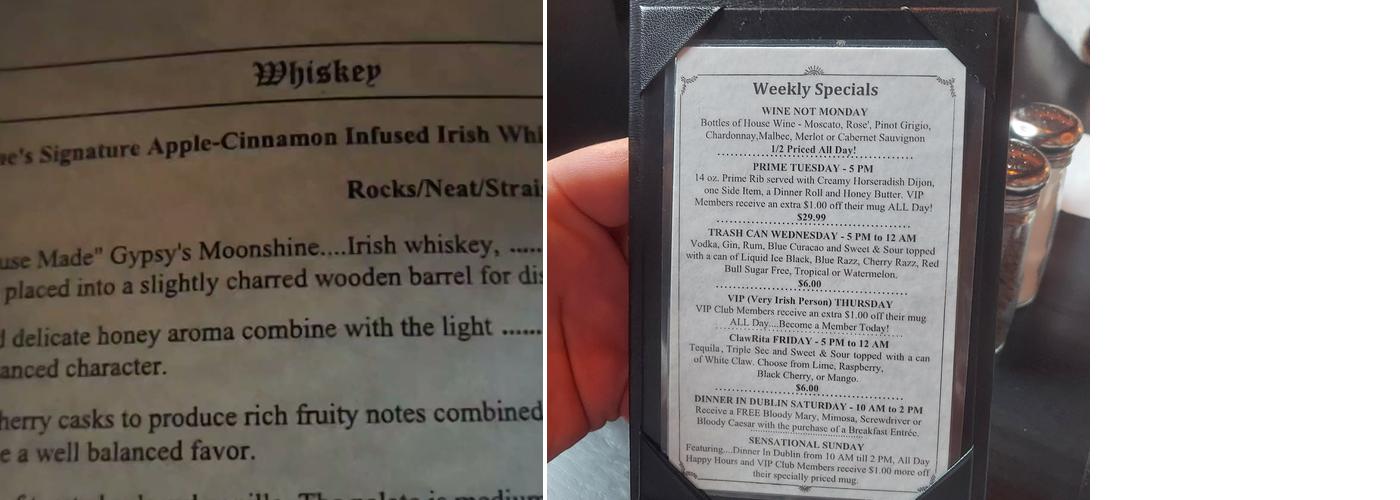 Blarney Stone Pub Menu
