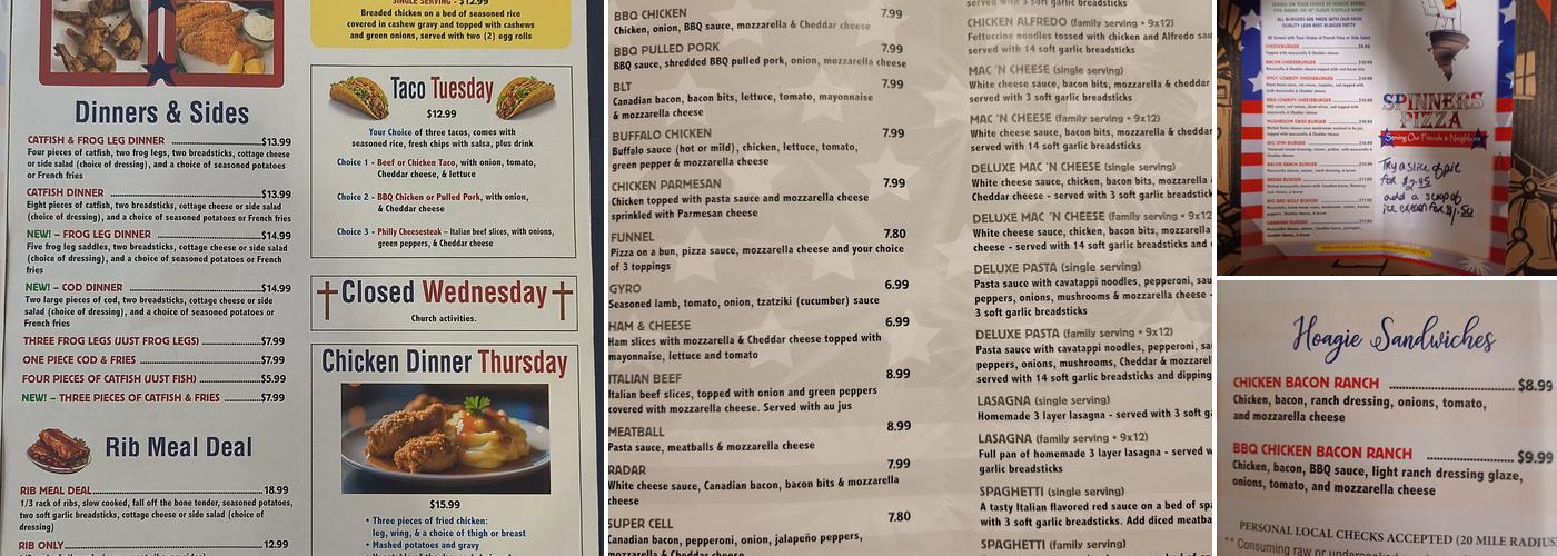 Spinners Restaurant Menu