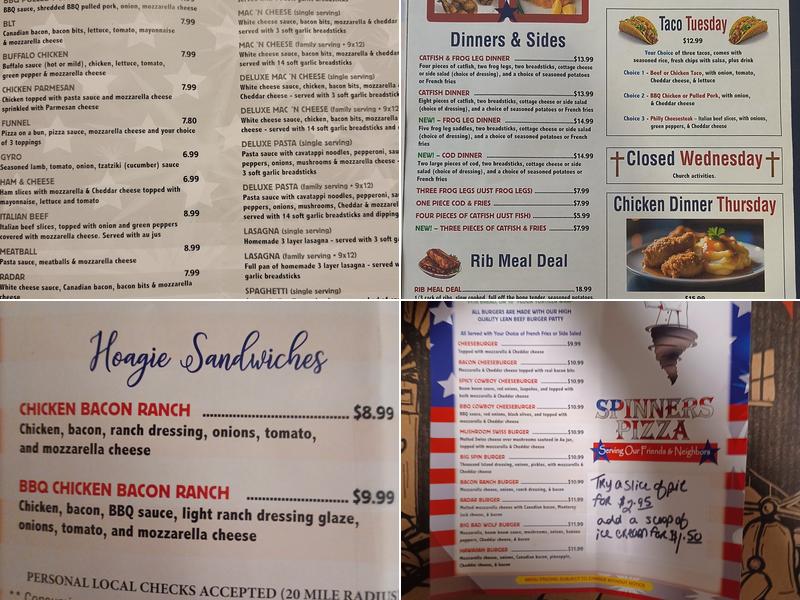 Spinners Restaurant Menu