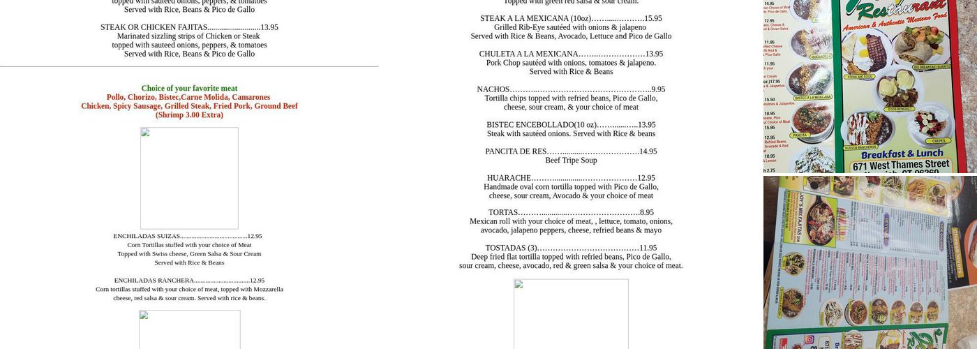 Joys Restaurant Menu
