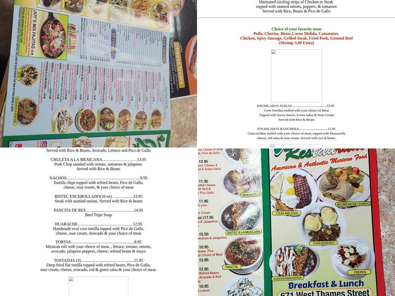 Joys Restaurant Menu