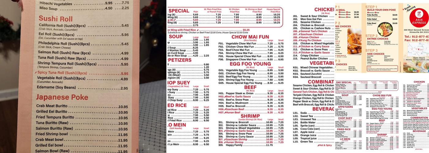 First Asia Express Menu