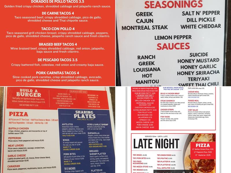 TB's Bar & Grill Menu