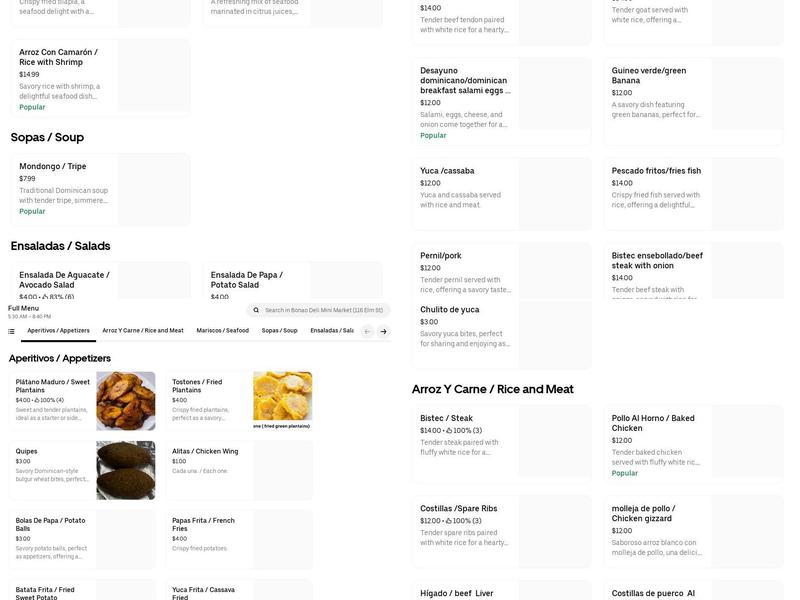 Bonao Deli and Mini Market Menu