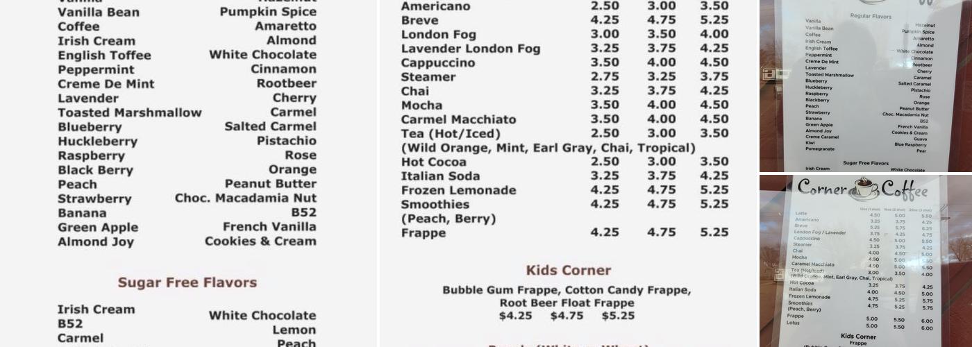 Corner Coffee Menu