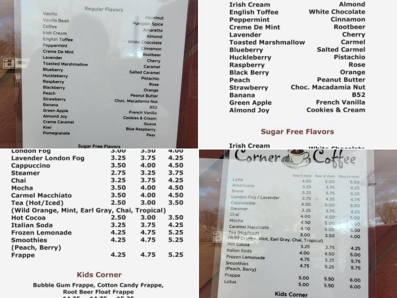 Corner Coffee Menu