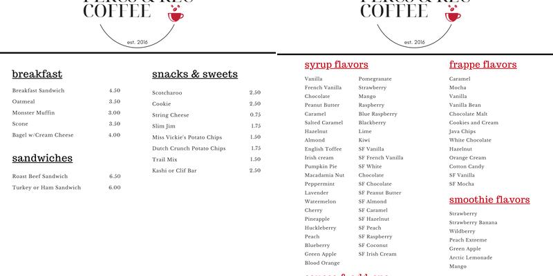 Percs & Rec Coffee Shop Menu