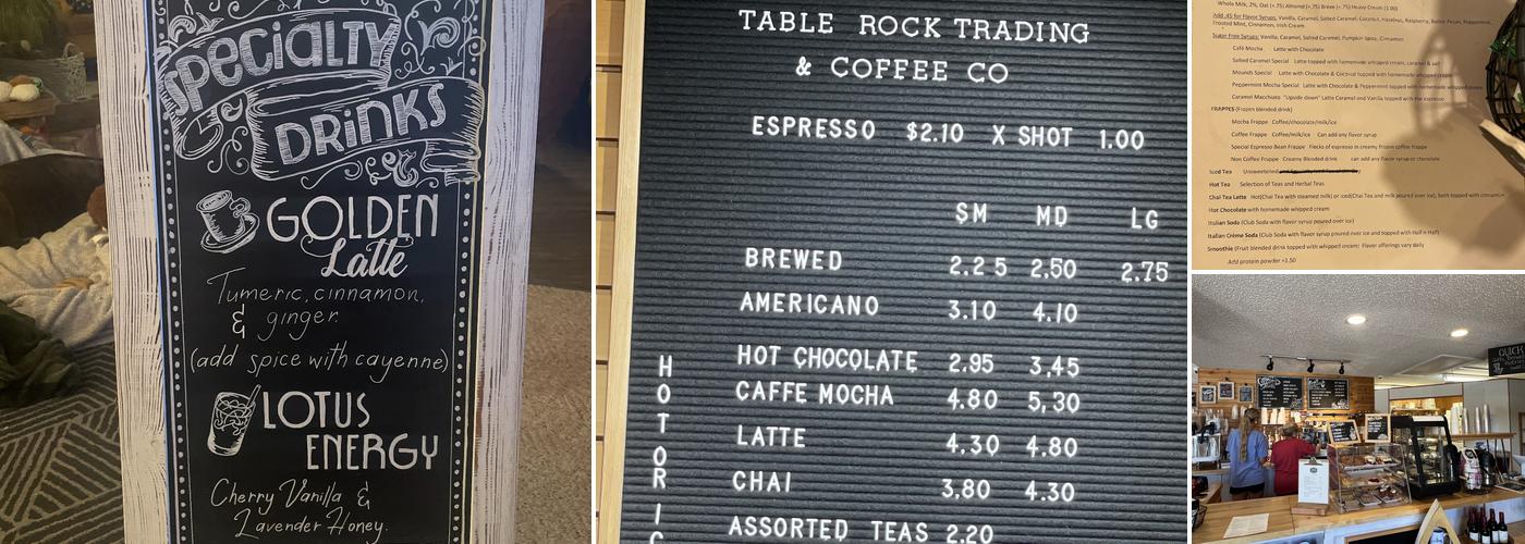 Table Rock Trading and Coffee Co. Menu