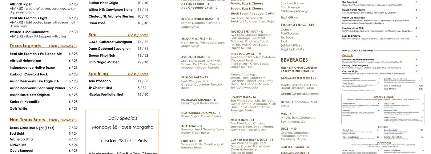 One Twenty 5 Café Menu