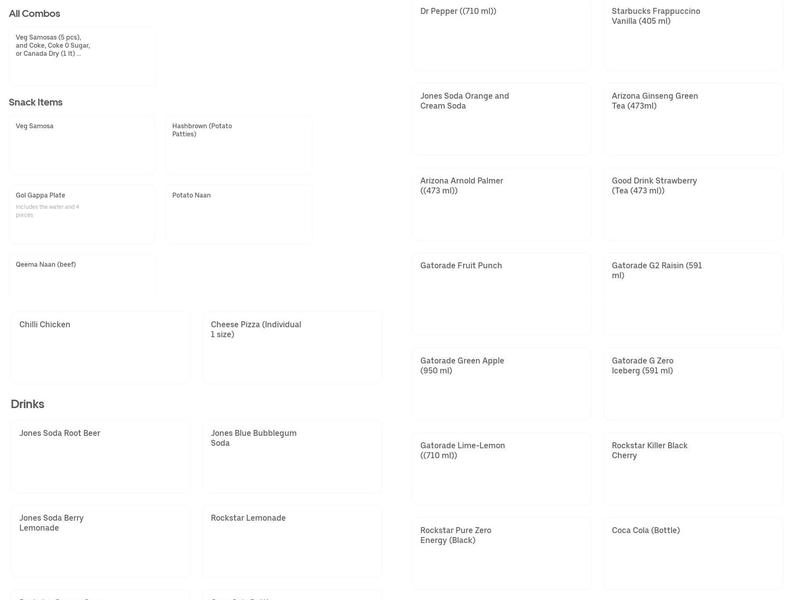 Snack Stop Menu