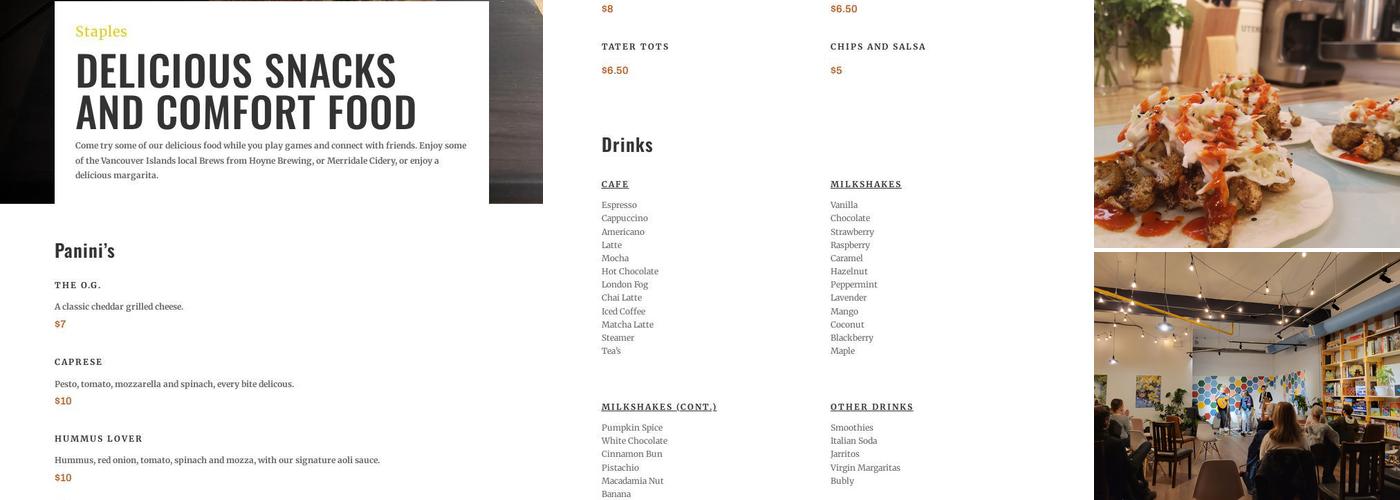 The Fort Game Cafe Menu