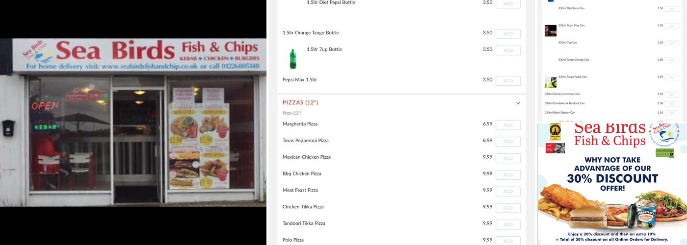Sea Birds Fish & Chips Menu