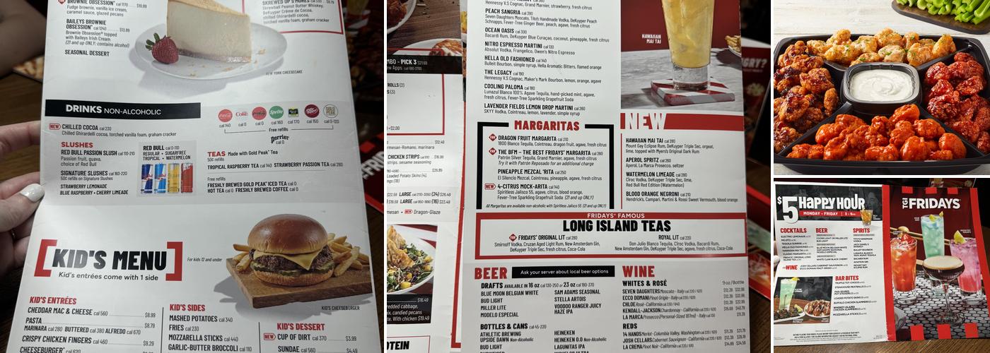 TGI Fridays Menu