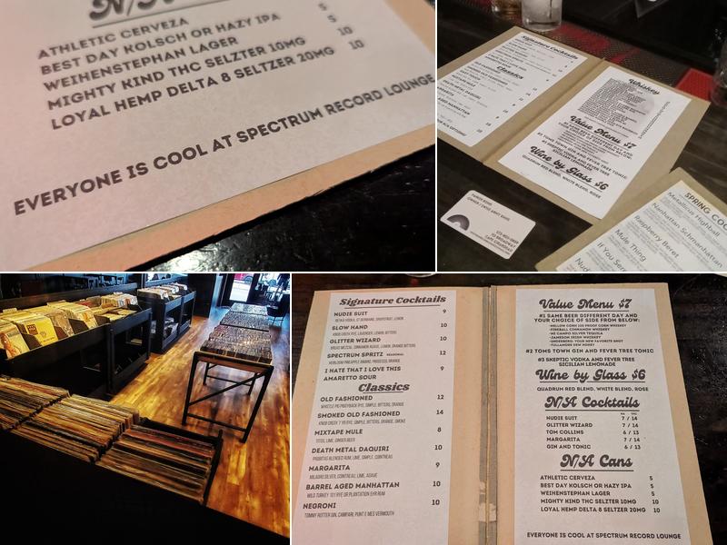 Spectrum Record Lounge Menu