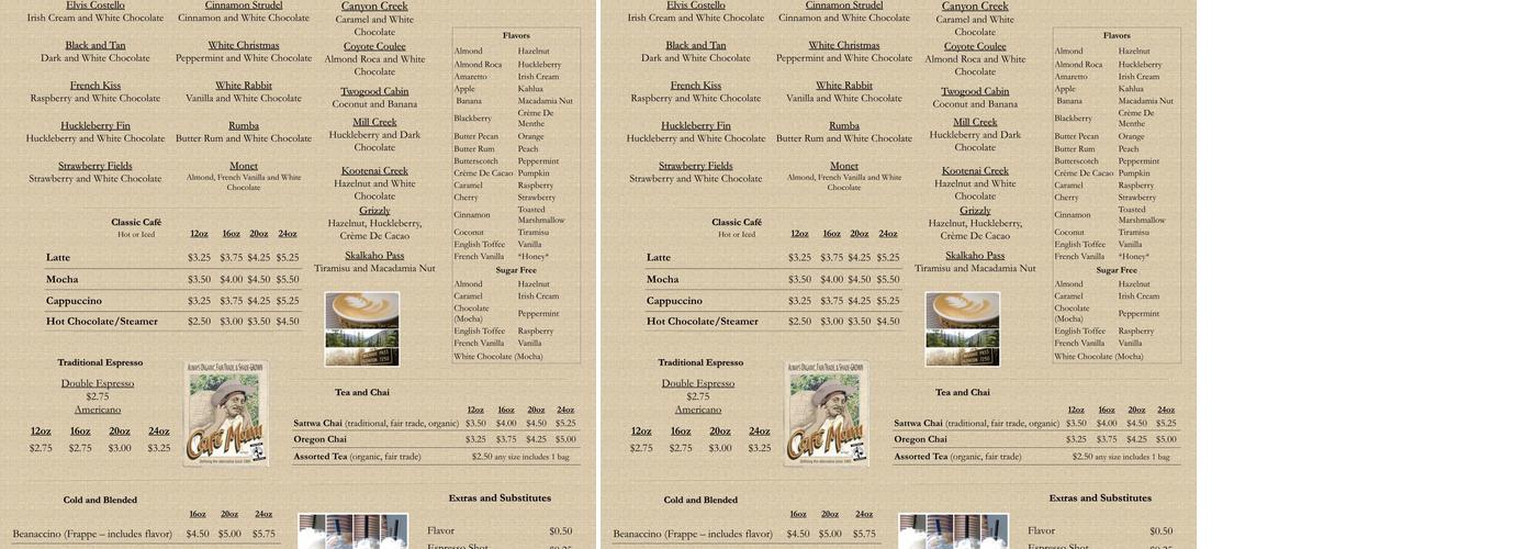 Bitterroot Beanery Menu