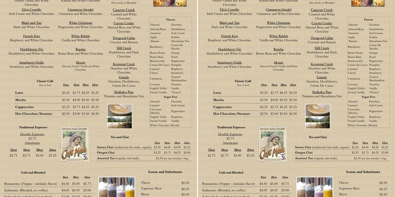 Bitterroot Beanery Menu