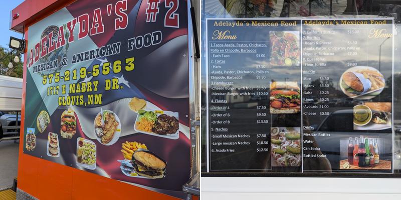 Adelayda's Food Truck Menu