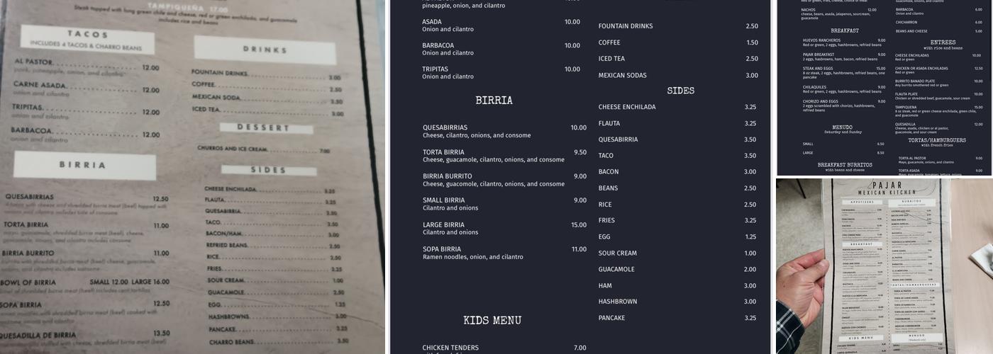 PAJAR Mexican Kitchen Menu