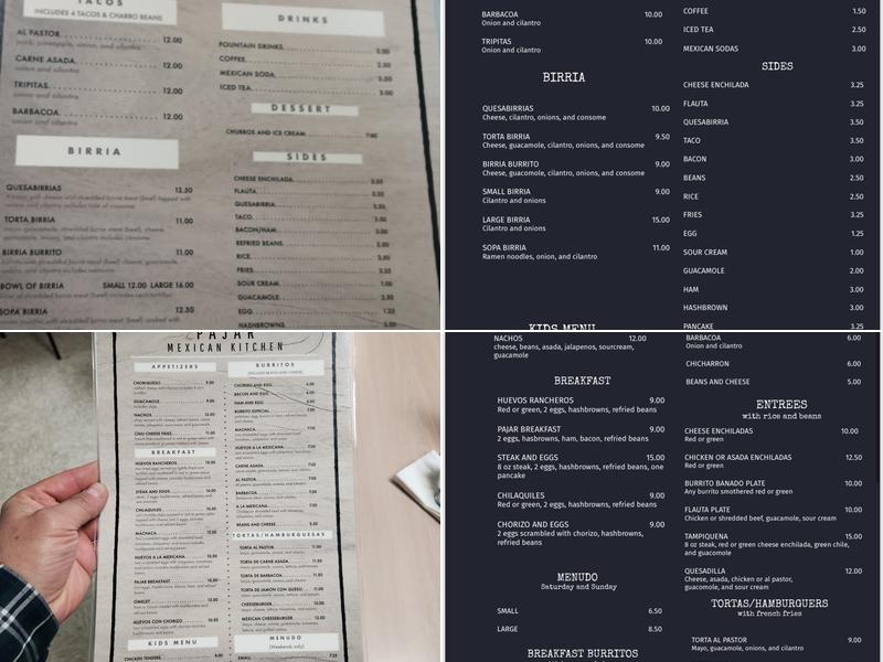 PAJAR Mexican Kitchen Menu