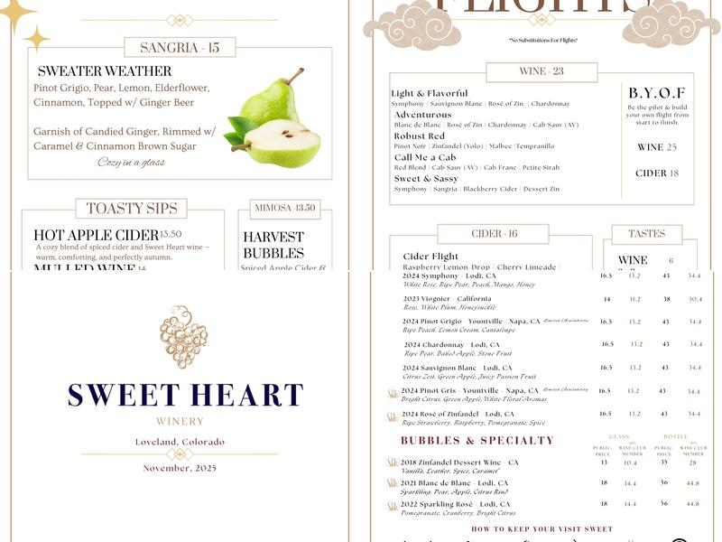Sweet Heart Winery & Event Center Menu