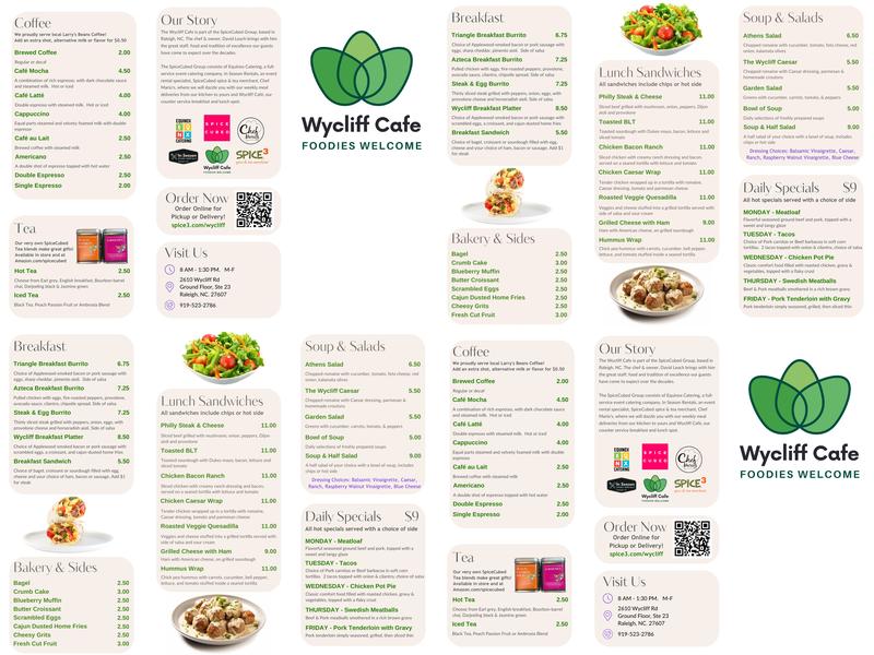 Wycliff Cafe Menu