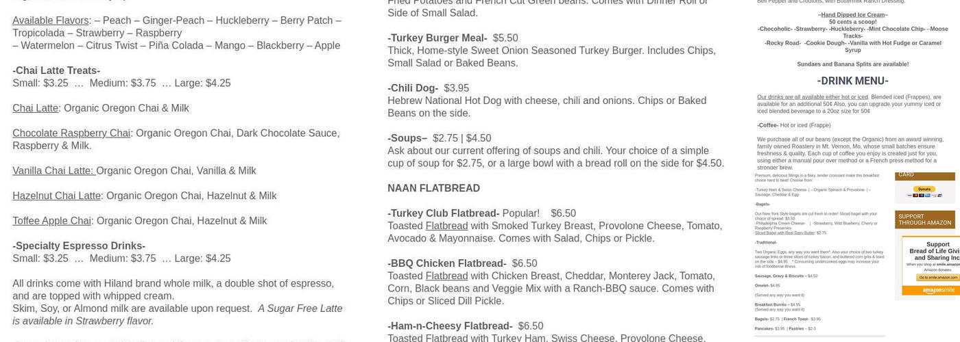 Bread Of Life Giving And Sharing Menu