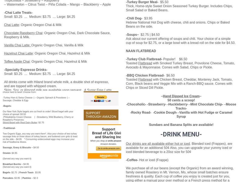 Bread Of Life Giving And Sharing Menu