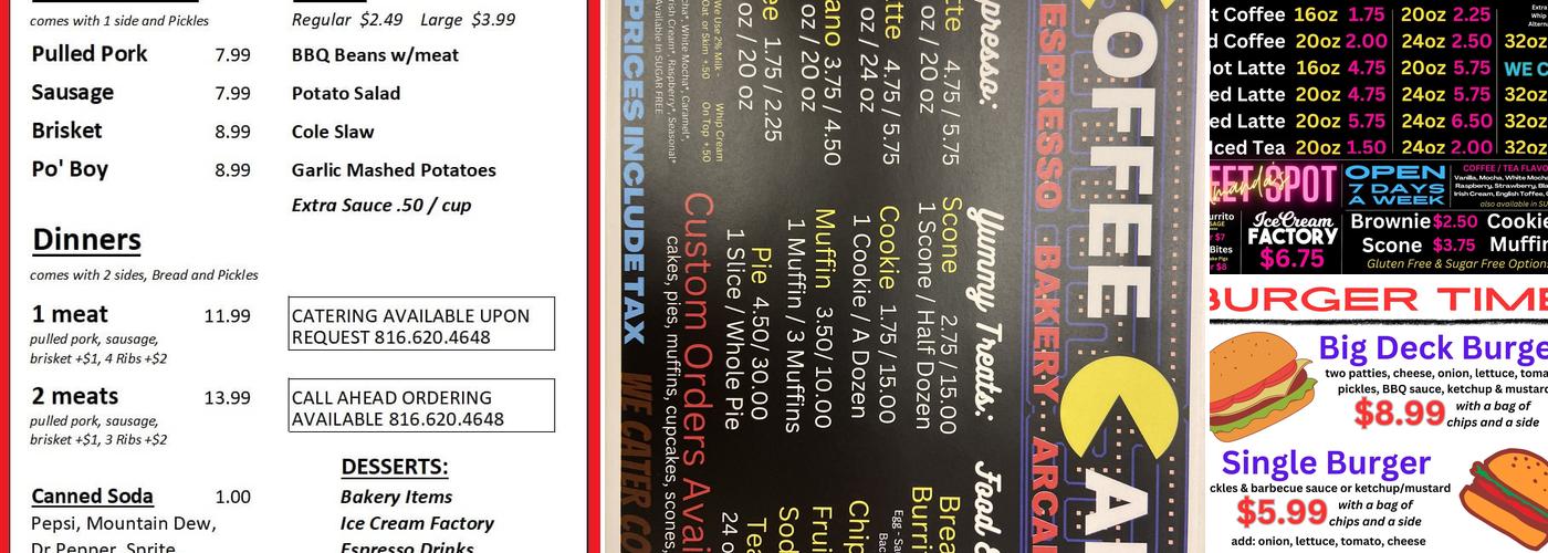 Amanda's Sweet Spot-Coffee and Arcade Menu