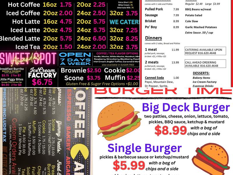 Amanda's Sweet Spot-Coffee and Arcade Menu