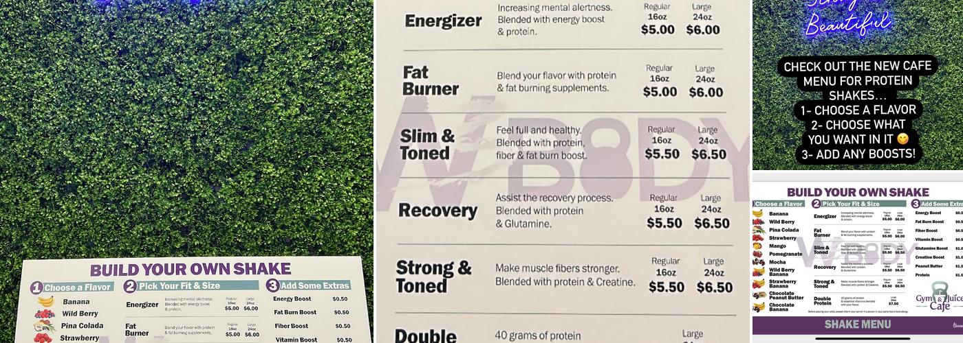 Gym and Juice Cafe Menu