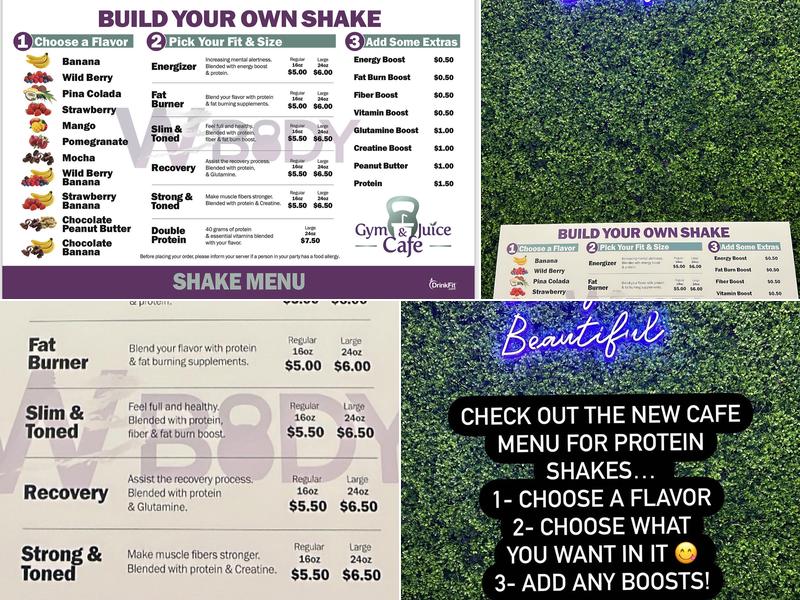 Gym and Juice Cafe Menu