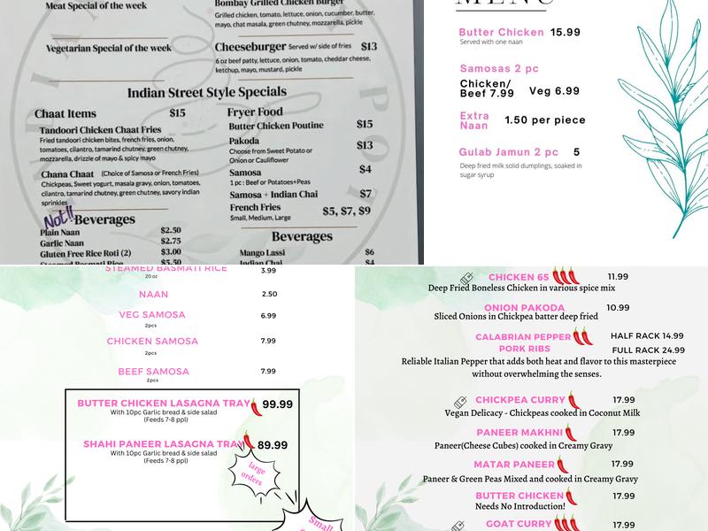 Indian Curry Pot Menu