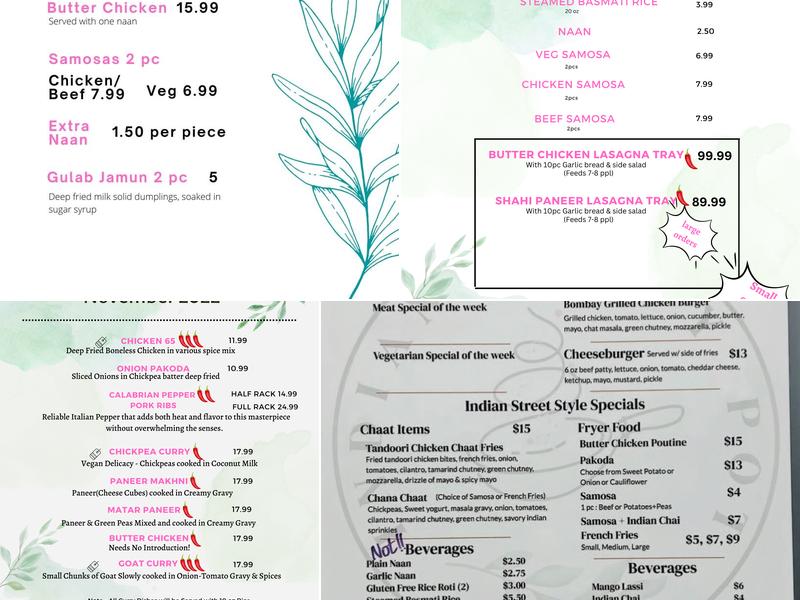 Indian Curry Pot Menu