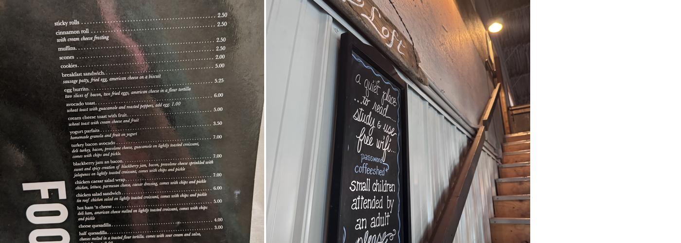 Coffee Shed Menu