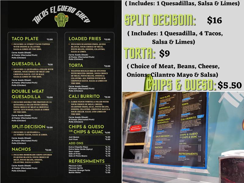 Tacos El Guero Guey Menu