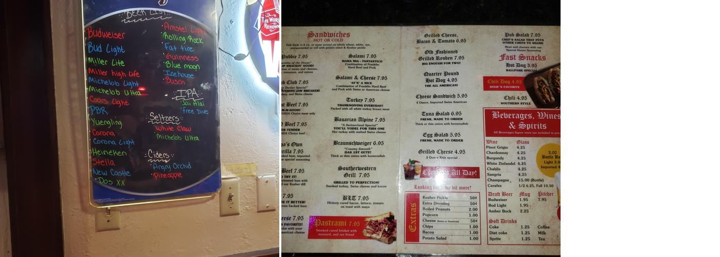 Tapper Pub Menu