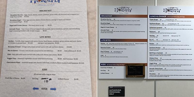 Horsefly Restaurant Menu