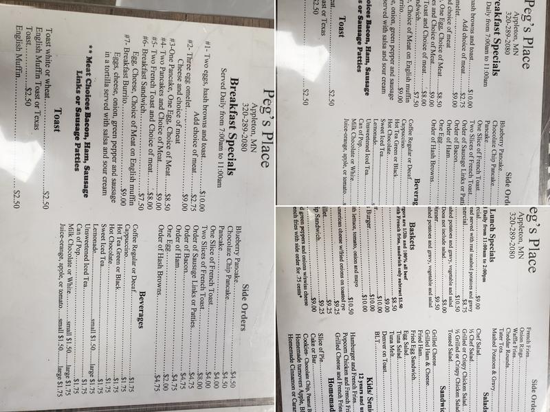 Pegs place cafe Menu