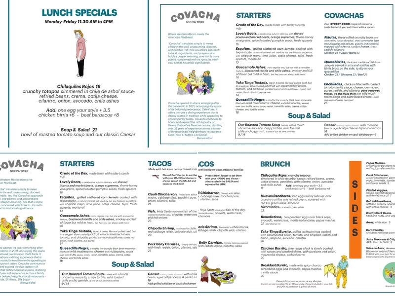 Covacha Menu