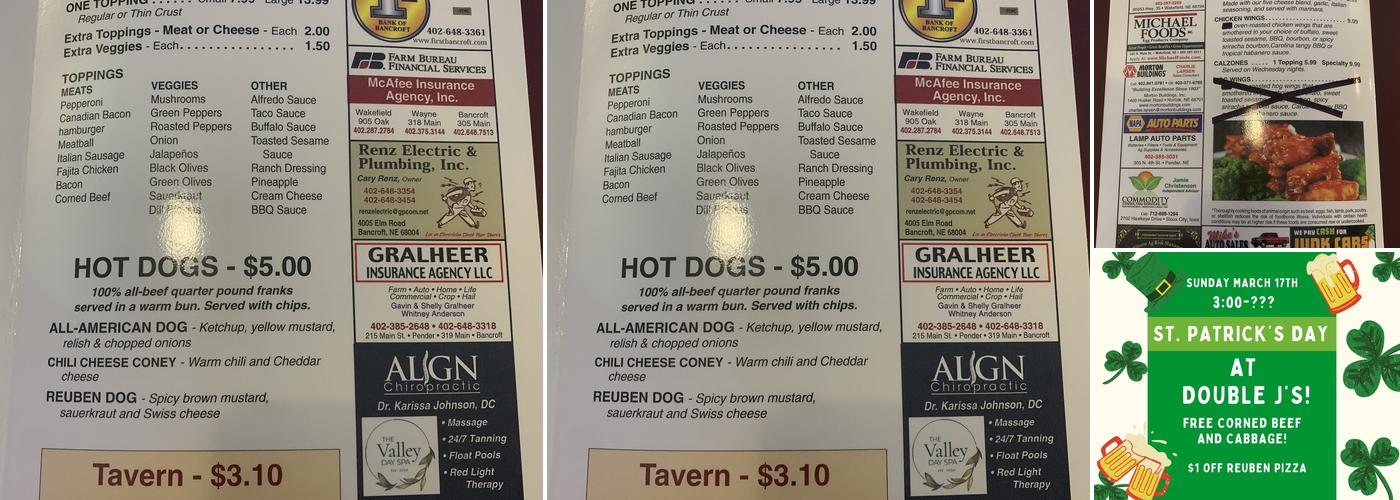 Double J Saloon Menu