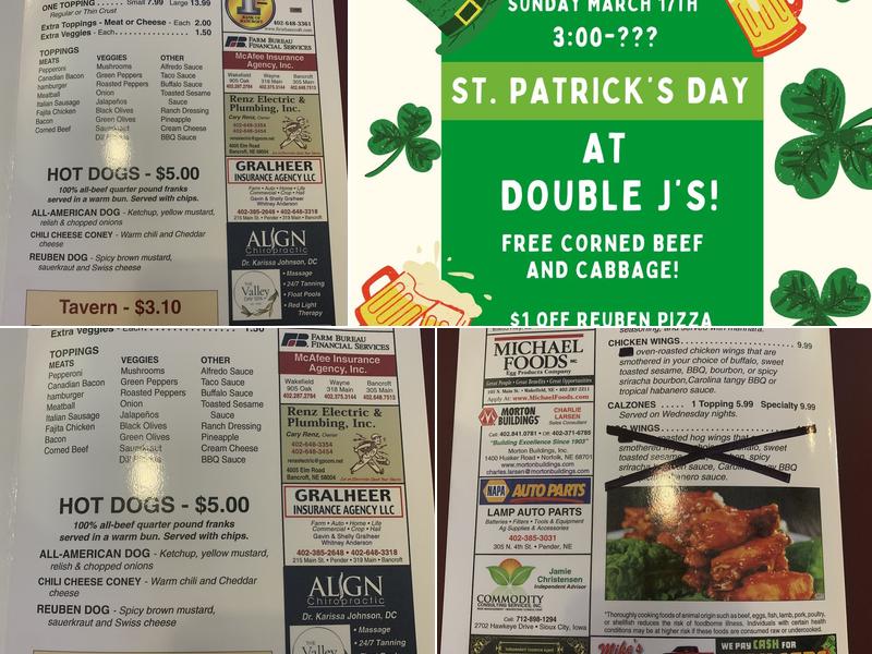 Double J Saloon Menu