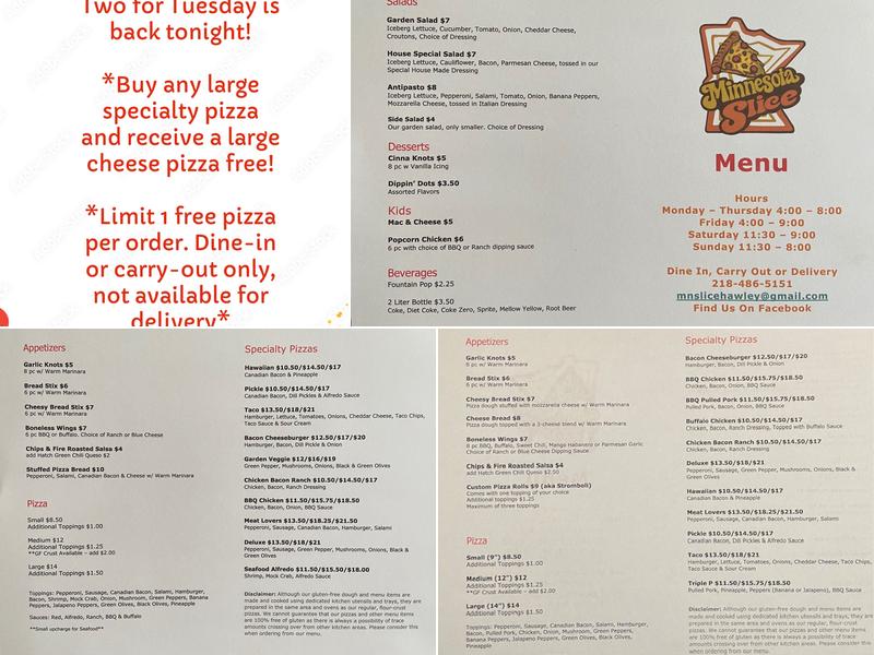 Minnesota Slice Menu