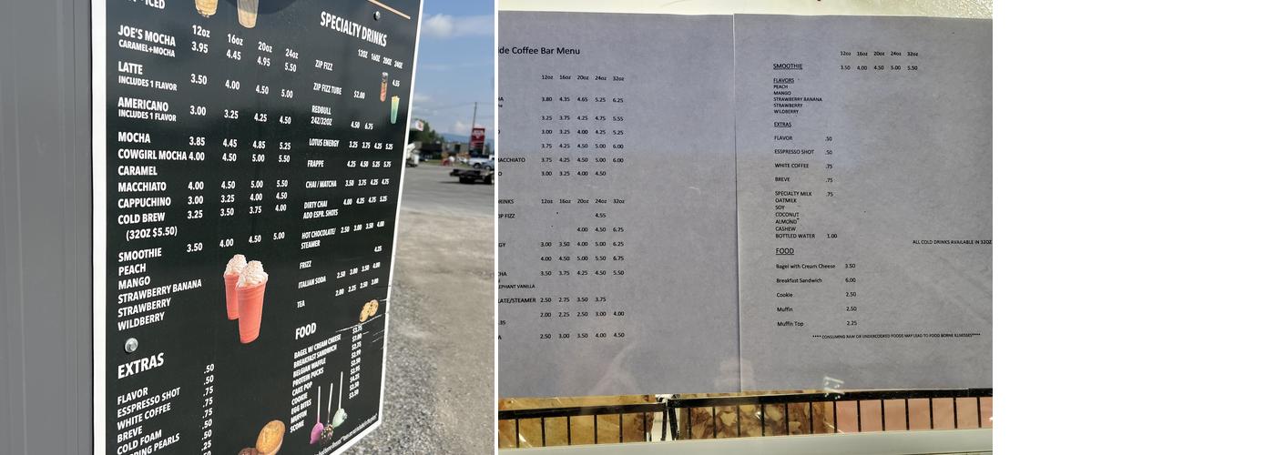 Creekside Coffee Bar Menu