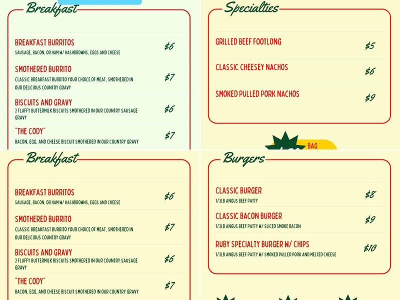 Ruby’s Food Trailer Menu