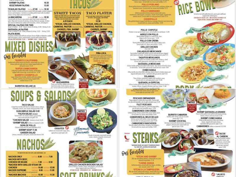 Tequila's Mexican Restaurant Menu