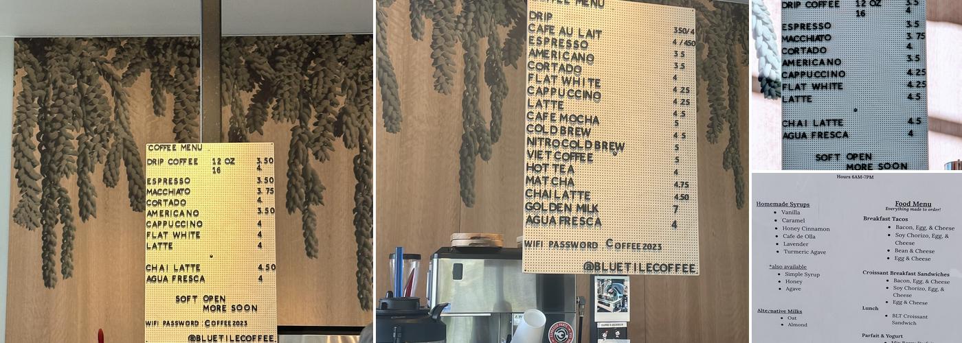 Blue Tile Coffee Menu