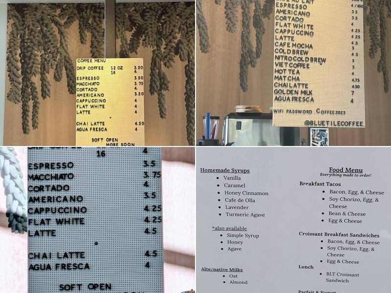 Blue Tile Coffee Menu